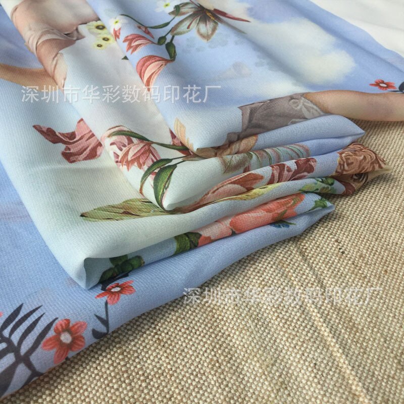 Polyester chiffon fabric brand digital printing dress fabric meter handmade DIY polyester fabric polyester cloth