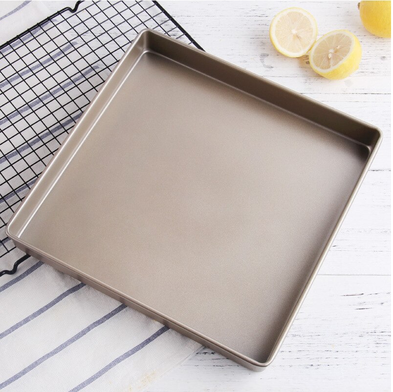 Vierkante antiaanbak cake bakvorm koekjesvorm pizza cake bakvorm koolstofstaal bakgereedschap keuken koken: 28.5 x 28.5 x 3.5cm goud