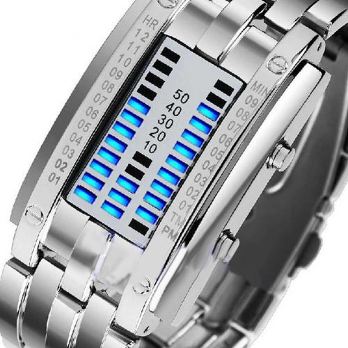 Mode Paar Horloge Mannen Vrouwen Creatieve Rvs Klok LED Datum Armband Binaire Horloge: Man White