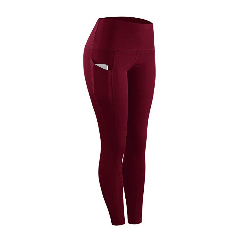 High Waisted Side Pocket Leggings Sport Fitness Yoga Pants Women: Red / S