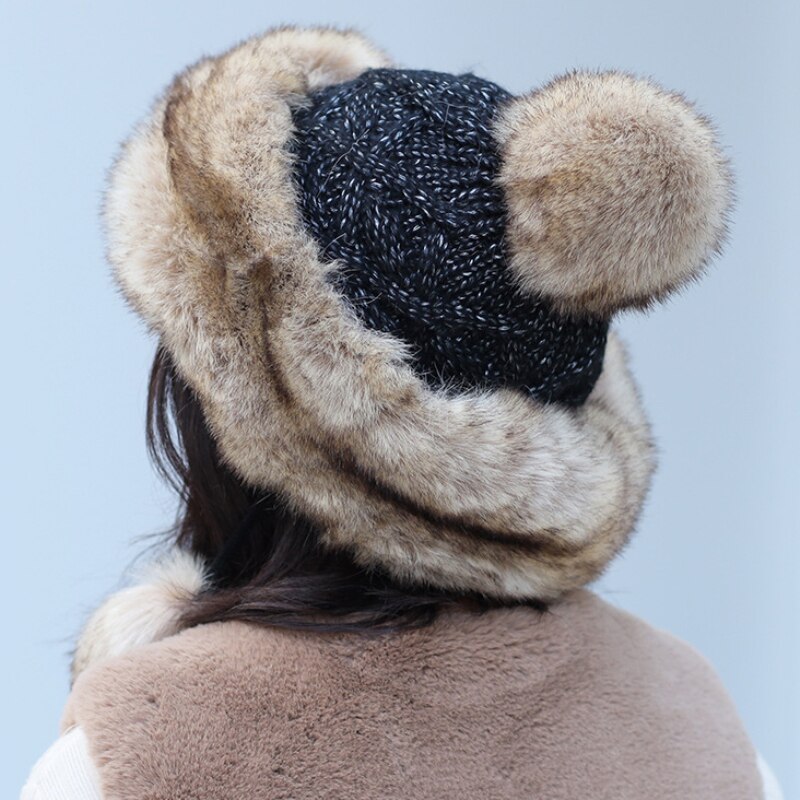 Ht2848 vintermössa kvinnor tjock varm ryssmössa dam snö skidor öronlapp keps stickad pälsmössa kvinnlig rysk ushanka hatt bombermössa
