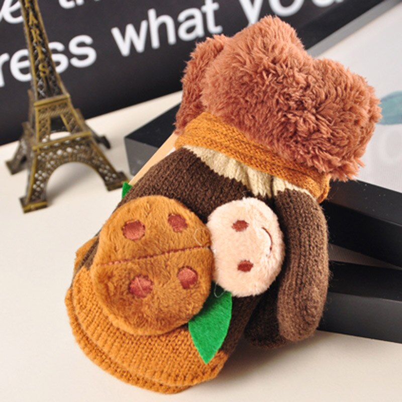 0-24 Maanden Baby Jongen Baby Meisje Kinderen Gebreide Handschoenen Winter Kinderen Warm Touw Wanten Katoen Wol wanten Voor Baby &#39;S: Brown