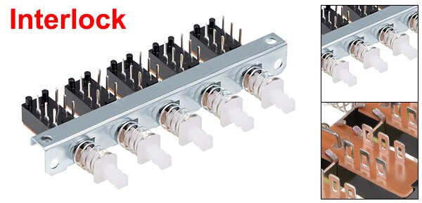 1Pc Interlock/Latching Push Button Switch Piano Type 6/12/18/24Pin 1/2/3/4/5/6/7/8 Row Straight Through Hole Straight Key Switch: Red