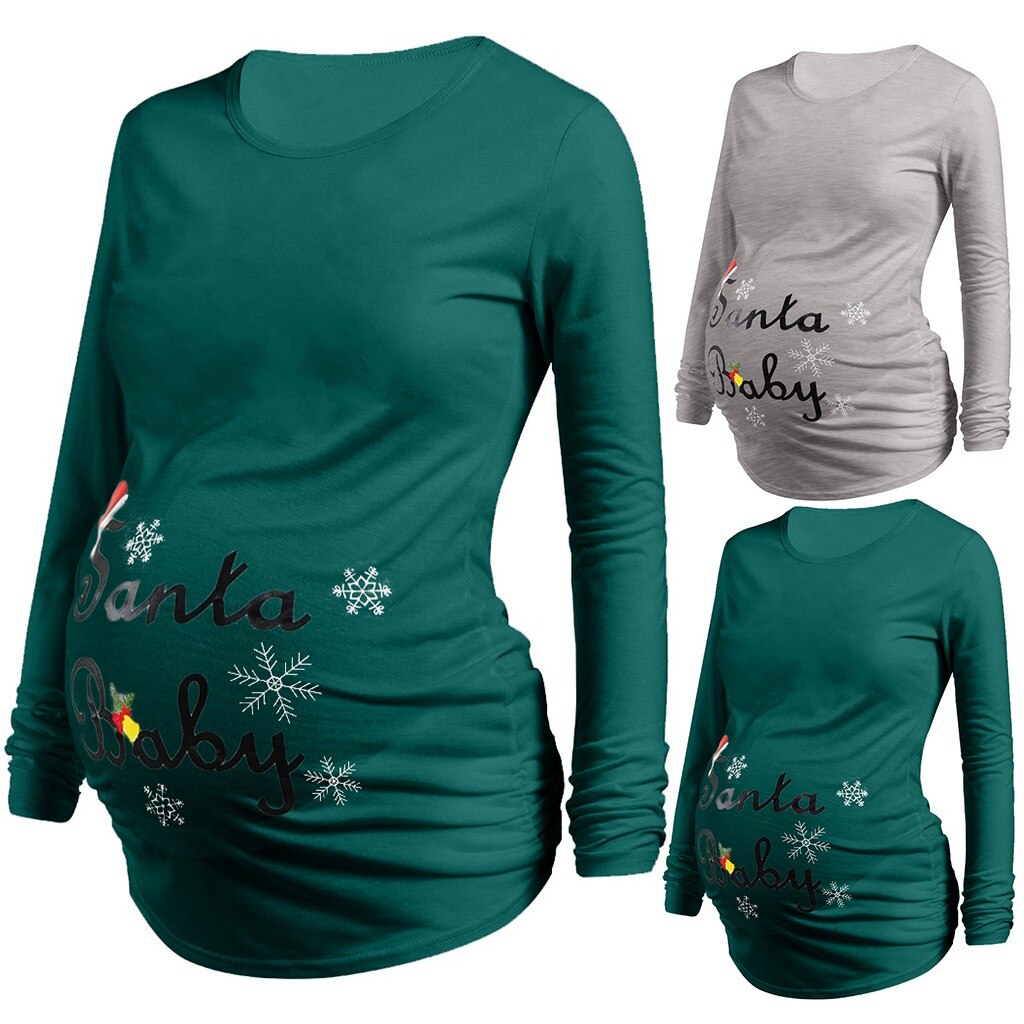 Maternity Clothes Christmas Maternity Long Sleeve Letter Printed T-shirt Tops Pregnancy Blouse Tops For Pregnant Women