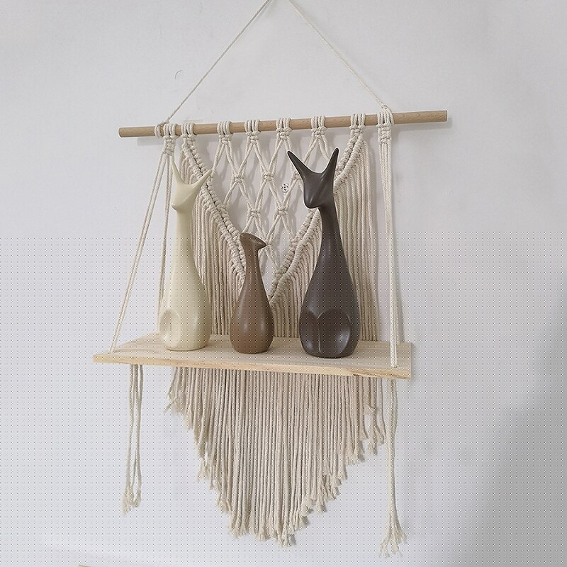 Macramé pared colgante estante estilo bohemio hecho a mano casa niños habitación decoración pared estante borla tapiz-ABUX
