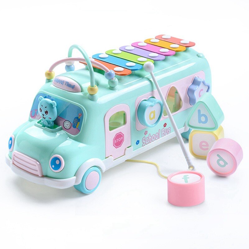 Baby Kind Muziek Puzzel Multifunctionele Bus Blok Klop Hamer Muziek Baby Muziekinstrument Speelgoed