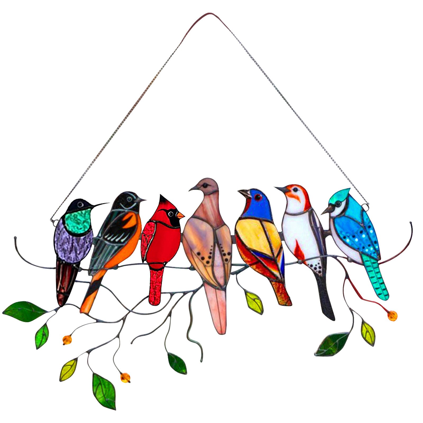 Multicolor Birds On A Wire High Stained Glass Suncatcher Window Panel Series Ornaments Pendant Home Decoration Hanging For Doors