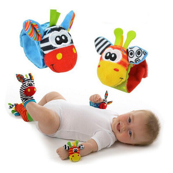 (4pcs=2 pcs waist+2 pcs socks)/lot,baby rattle toys Garden Bug Wrist Rattle and Foot Socks Toys For Baby