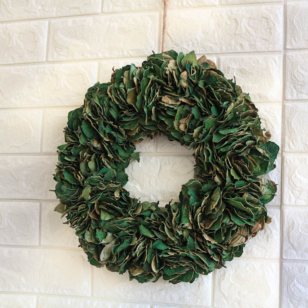 Corona de Pascua de hojas reales, corona de primavera y verano, corona de puerta rústica de Pascua verde, decoración hecha a mano para el hogar, decoraciones de boda