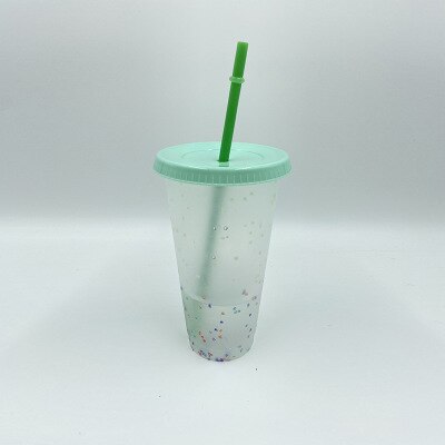 Color Changing Cold Drink Cups Reusable Temperature-Sensitive Plastic Colorful Coffee Cup with Lids and Straws: A green