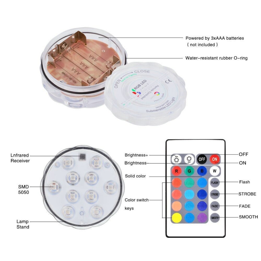 Dompelpompen Led Zwembad Verlichting 10 Led Kleurrijke Knipperende Aquarium Licht Elektronische Onderwater Aquarium Licht Zwembad Verlichting