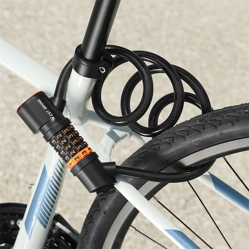 WEST BIKING-Mini serrure à mot de passe pour vélo, portable, 5 chiffres, feu arrière, câble en acier, cadre durable, accessoires