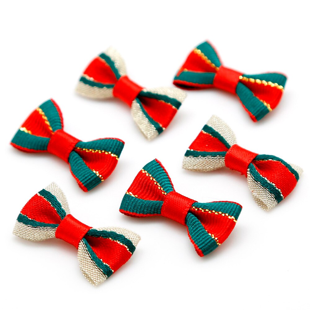 Laços de fita de cetim vermelho/verde, 20 peças, para costura, decoração artesanal para festa/casa/roupa/decoração de cabelo 3x1.5cm