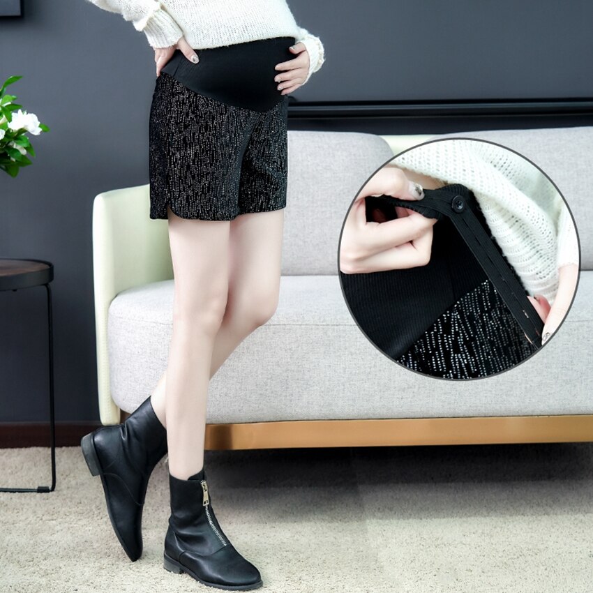 Pantalones cortos de terciopelo dorado con tachuelas de diamante para mujeres embarazadas, pantalones cortos sueltos de pierna ancha, levantamiento de estómago, otoño e invierno, novedad de