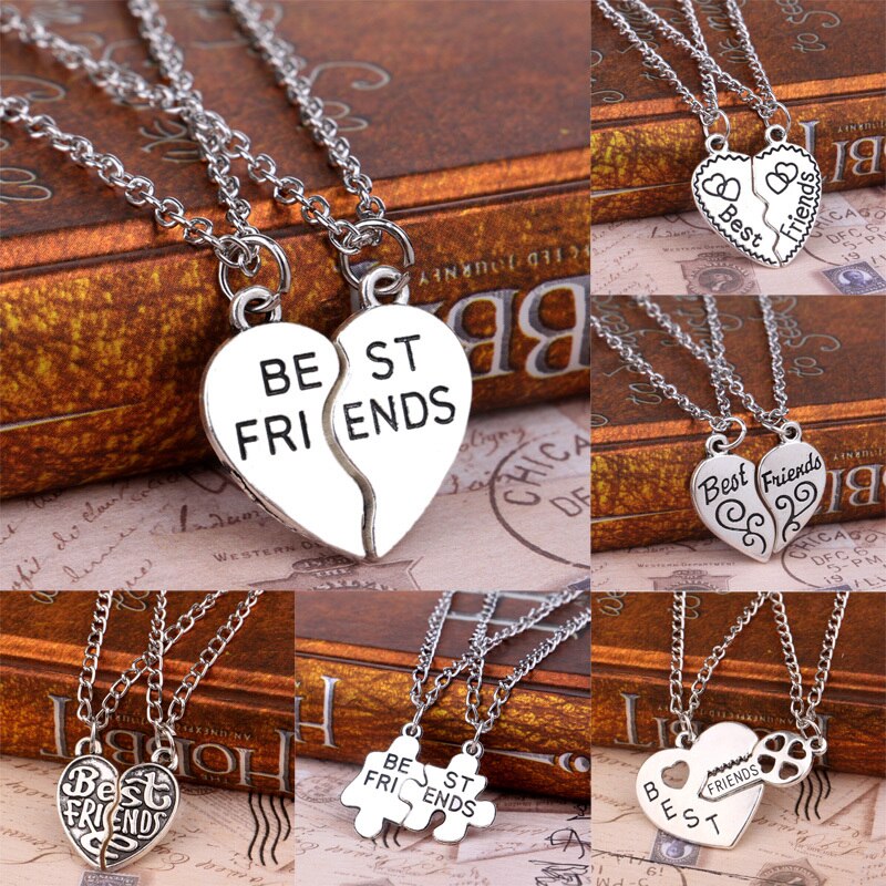 2 PCS Heart Puzzle Key Lock Best Friends BFF Necklace Friendship For Women Men Jewelry Pendant Necklaces Chain Collier
