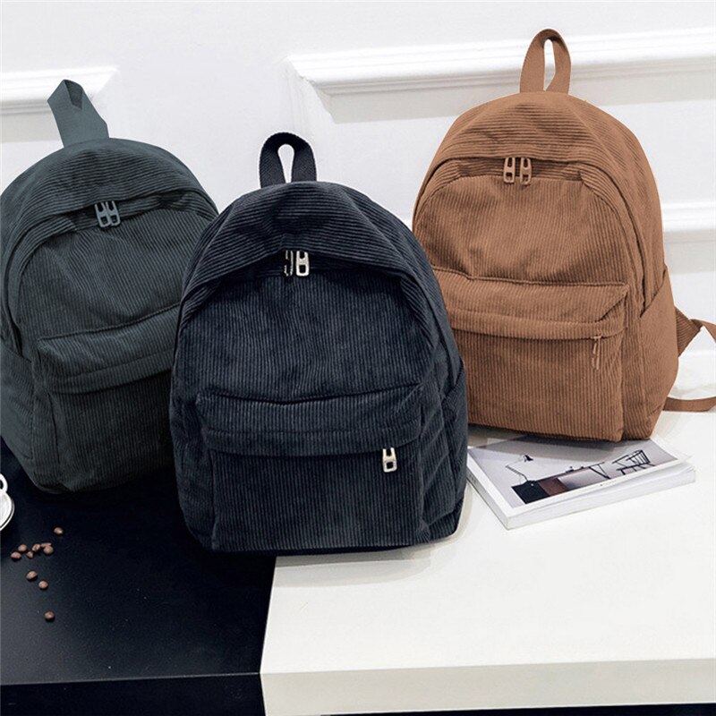 Estilo de tecido macio mochila feminina veludo veludo mochila escolar para adolescente menina listrado