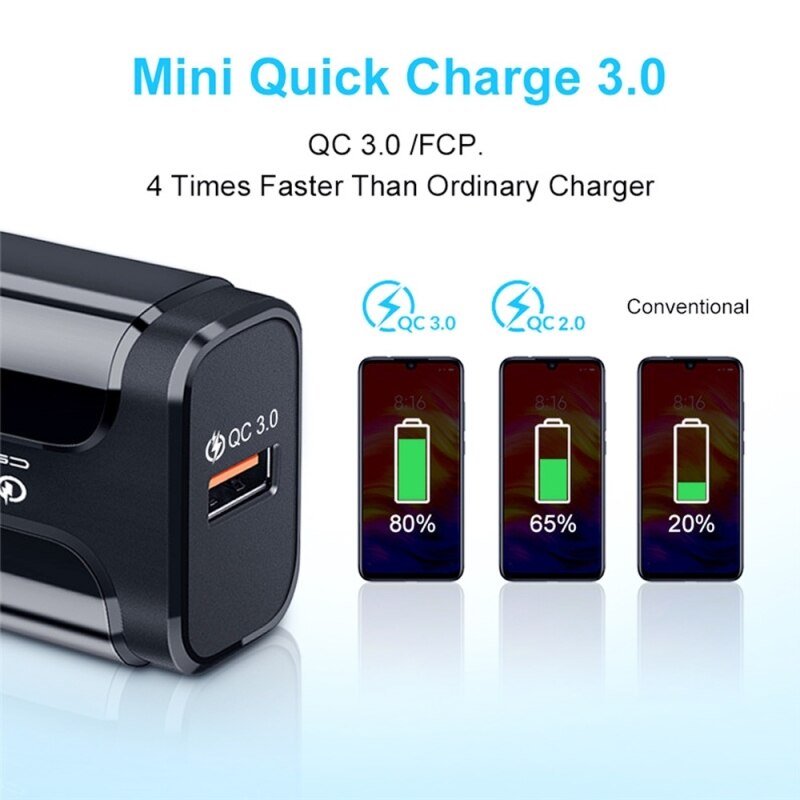 Portable QC3.0 18W USB Port Universal Quick Charging Charger for mobile Phone &amp; Tablet &amp; cameras &amp; MP3 &amp; MP4 (US/EU Plug)