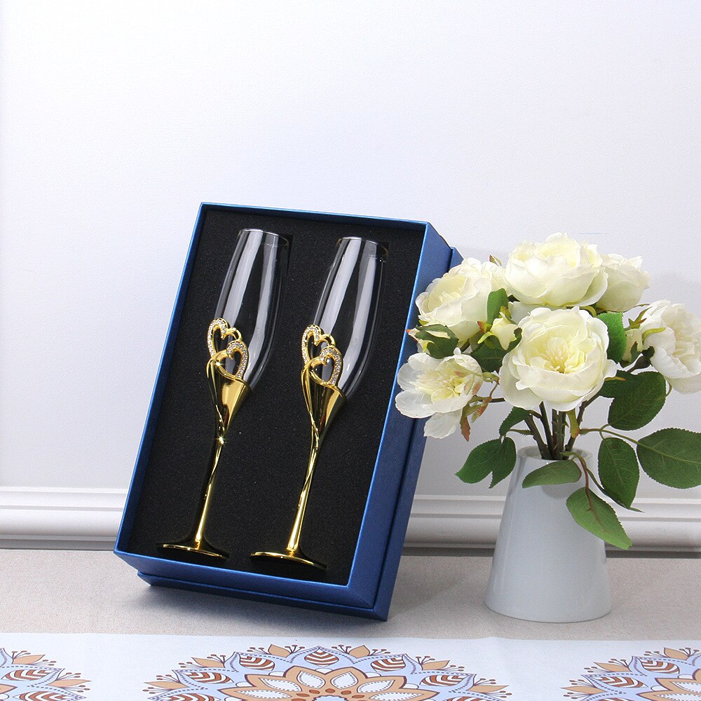 2Pcs Wedding Wine Glasses Champagne Glasses Wine Glass Set Cocktail Glass Bride and Groom Wine Cups Party Valentine's Day: Rose gold Gift box