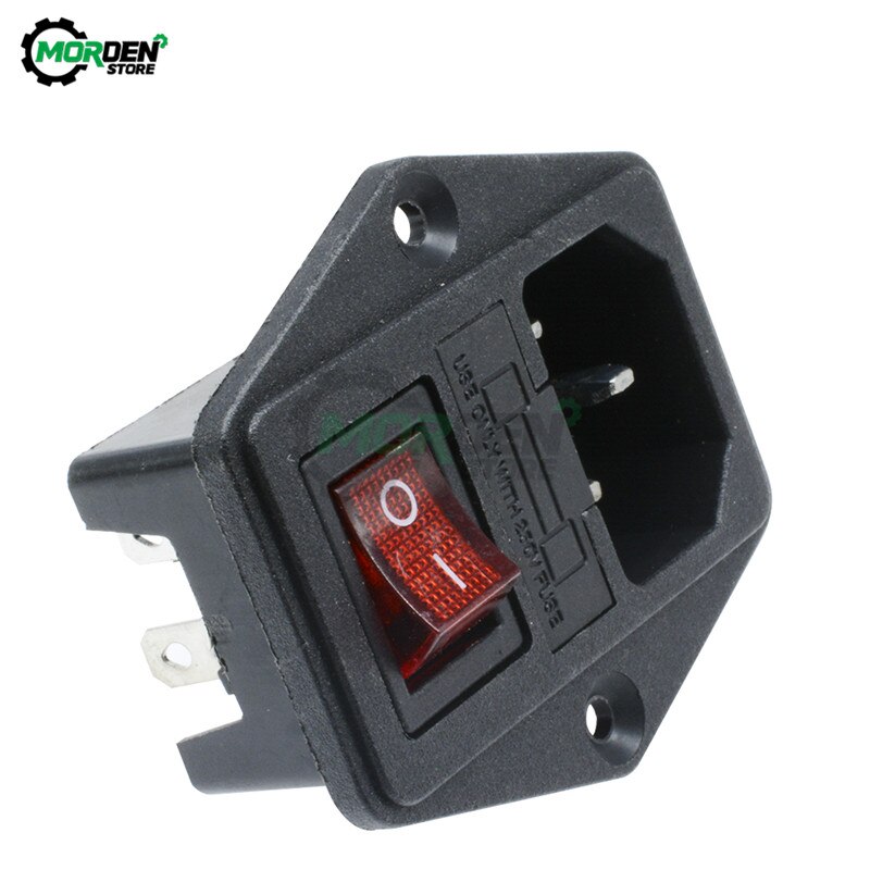 Ac 250V 10A 3-Pin Zwart Rood Terminal Stopcontact Met Zekering Houder Tuimelschakelaar 3pin 3 P 3 Pin 3 Terminal