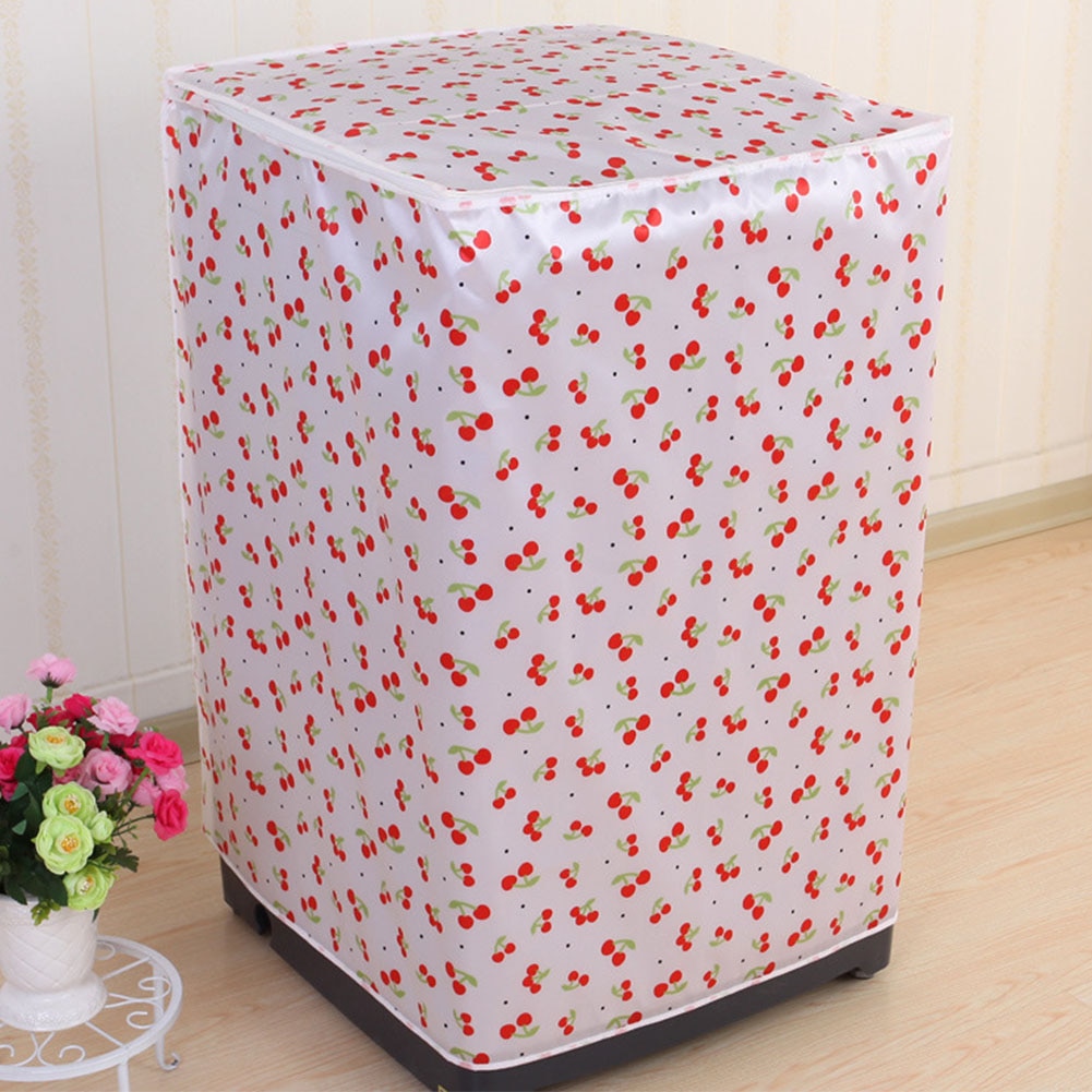 Accessory Zipper Floral Printed Waterproof Easy To Clean Dust Proof Front Loading Washing Machine Cover Protective Case Home: Cherry