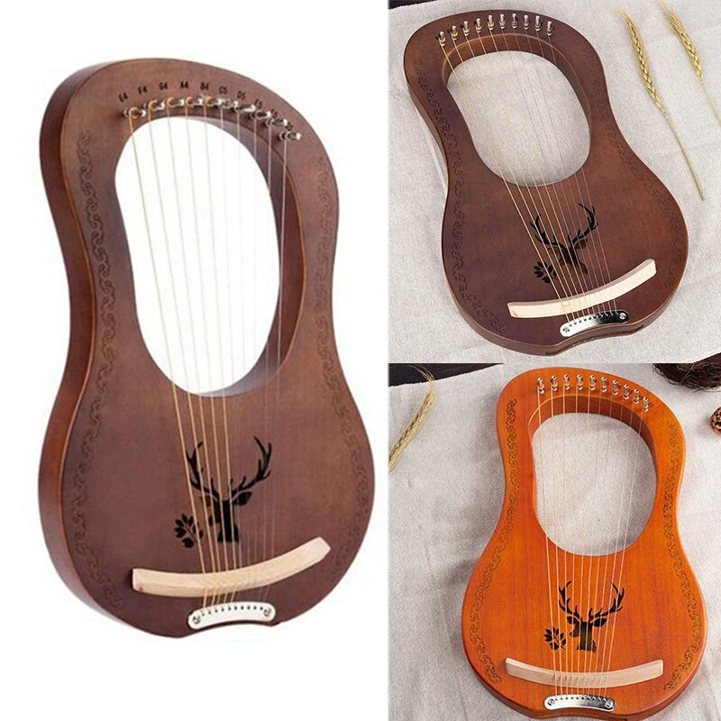 Lyre Harp 10 String Harp Heptachord Mahogany Lye Harp with Engraved Tones, Tuning Wrench,for Music Lovers