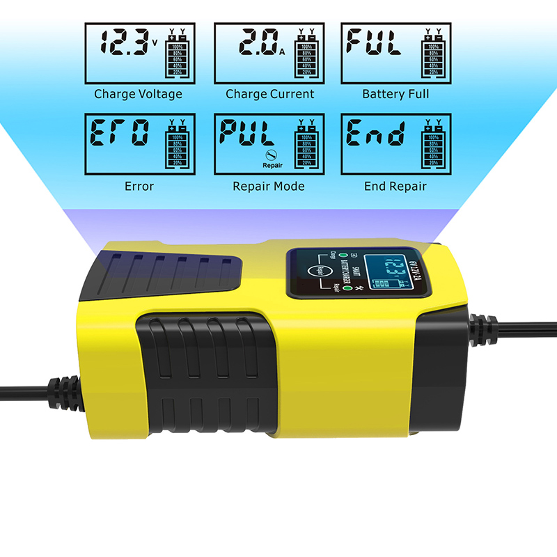 Automatische 2A 6V 12V Auto Acculader Lood-zuur GEL AGM Nat Calcium Deep Cycle VRLA Puls Reparatie met LCD Display