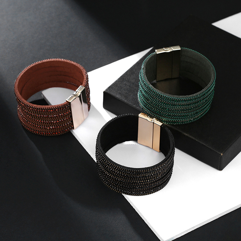 Bracciale da donna in stile bohémien esagerato con polsini magnetici con strass multistrato retrò gioielli da donna