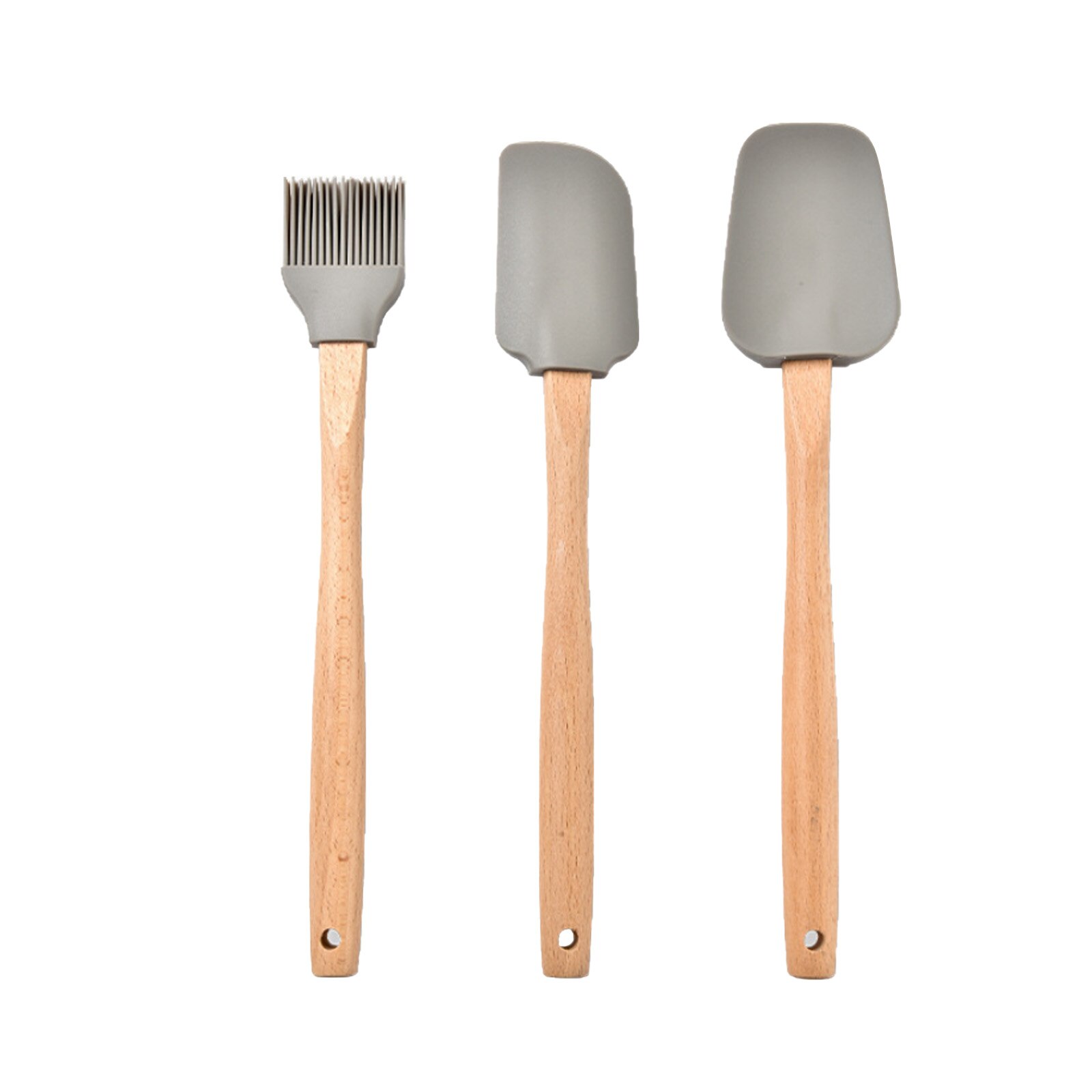 3Stck Wärme Beständig Integrieren Silikon Löffel Schaber mit Holz Griff Kochen Spachtel Eis Kuchen für Küche Werkzeug Utensil: grau