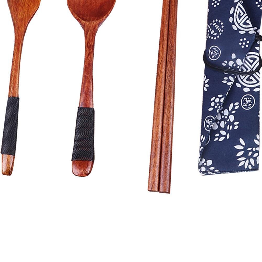 Japanese Style Portable Natural Wooden Eco-Friendly Flatware Set With Binding Wire Fork Spoon Chopsticks