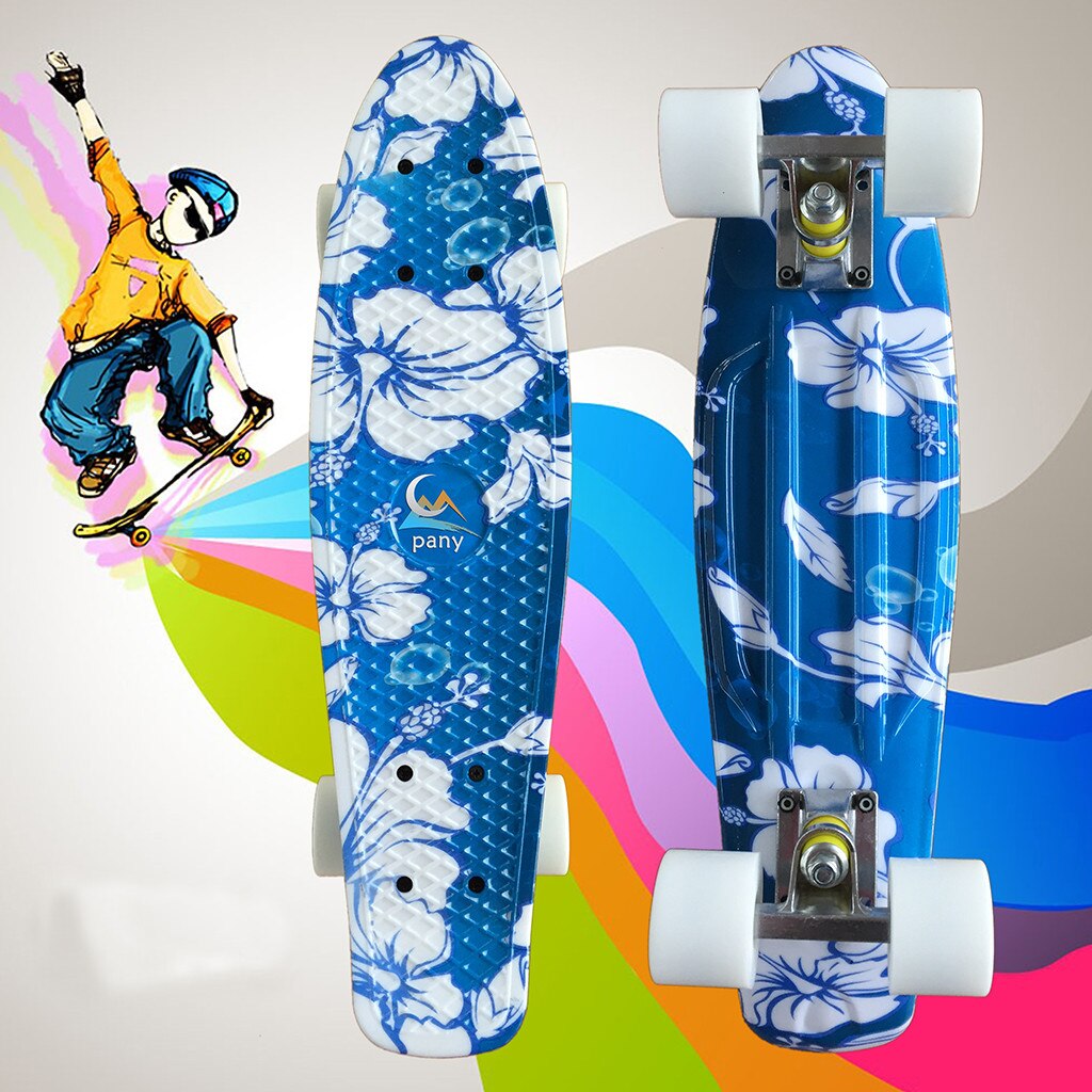 22inch Plastic Mini Cruiser Skateboard Long Board Banana Retro Skate Longboard Graphic Printed Children's Scooter #3: A