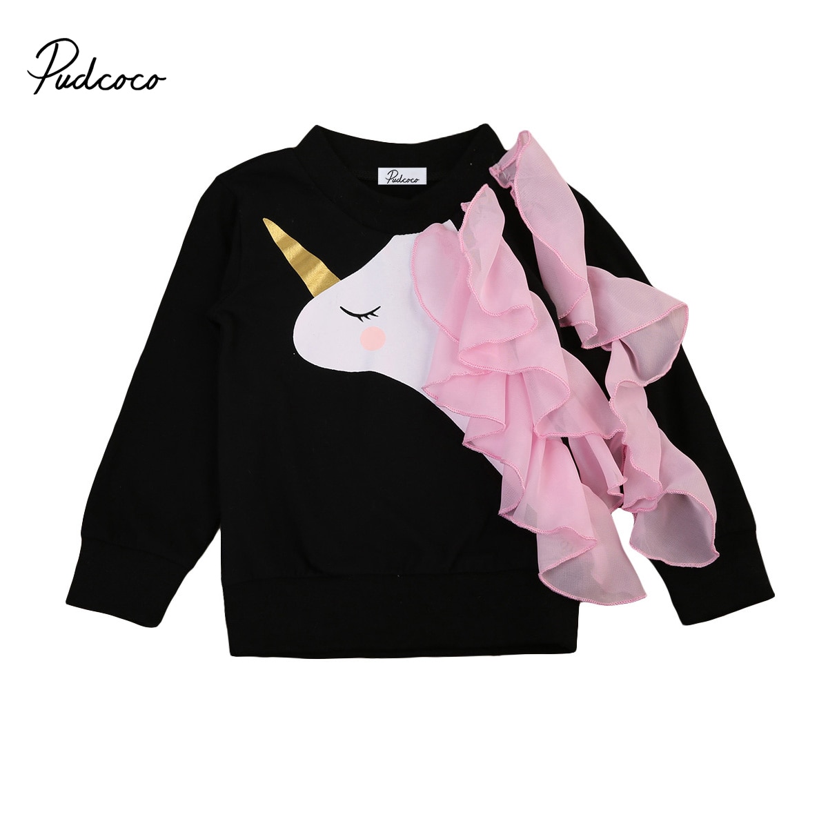 Able Newborn Baby Girls Unicorn Ruffle Tops Tshirt Sweatshirts Long Sleeve Autumn Clothes