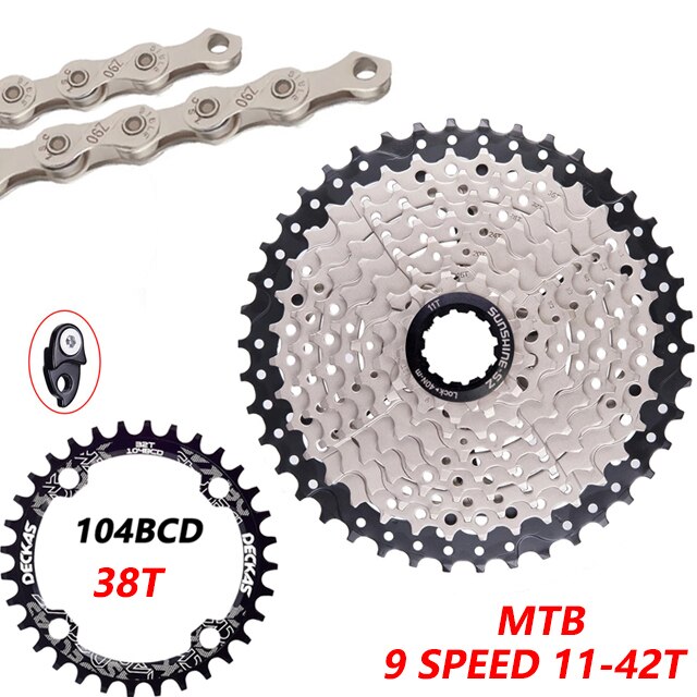 MTB Fahrrad 9 fach-gruppe 1X9 System 9S11-42T Kassette 9 Geschwindigkeit Schalthebel Schaltwerk Groupset für 9V k7 Berg fahrrad teile: 9s 42T-38T-Kette