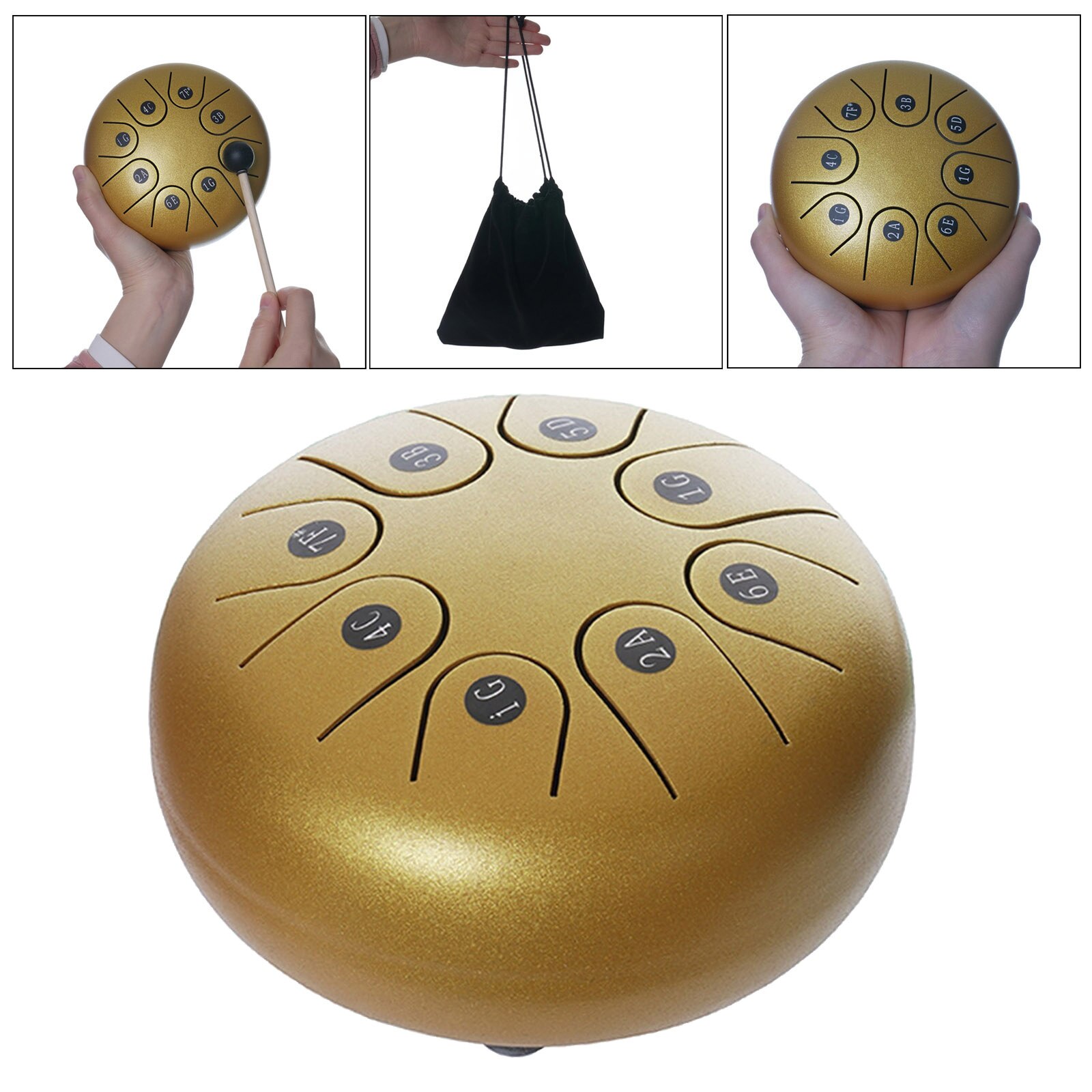 Mini 6 Inch Handpan Staal Tong Drum Standaard G Sleutel En Drumsticks Reistas Cadeau Voor Volwassenen Kids Golden