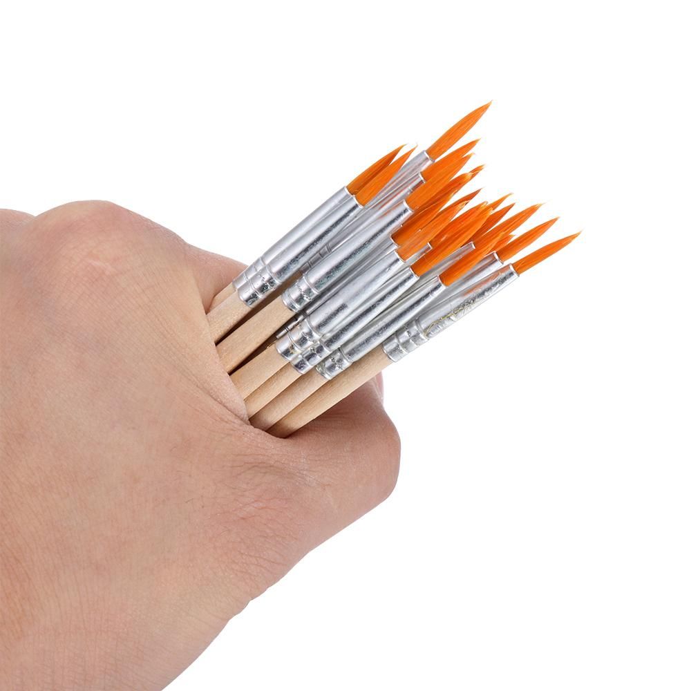 Set de 10 Pinceles de Pintura - Pelo de Nylon + Mango de Madera - Acuarela, Óleo, Caligrafía - Materiales de Arte