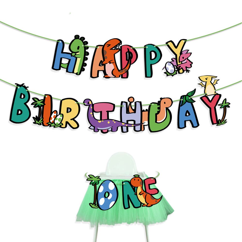 Globos de dinosaurio de dibujos animados 1st decoración de de cumpleaños dinosaurio de la edad del bebé globos bandera Banner Animal suministros: one flag