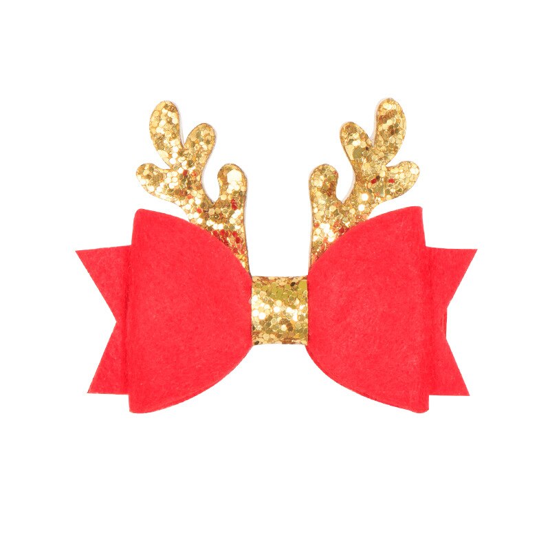 Girls Cute Elk Antlers Hair Clips Festival Style Sequins Hairpins Children Hair Accessories Christmas Red Bow Hair Pin: 3