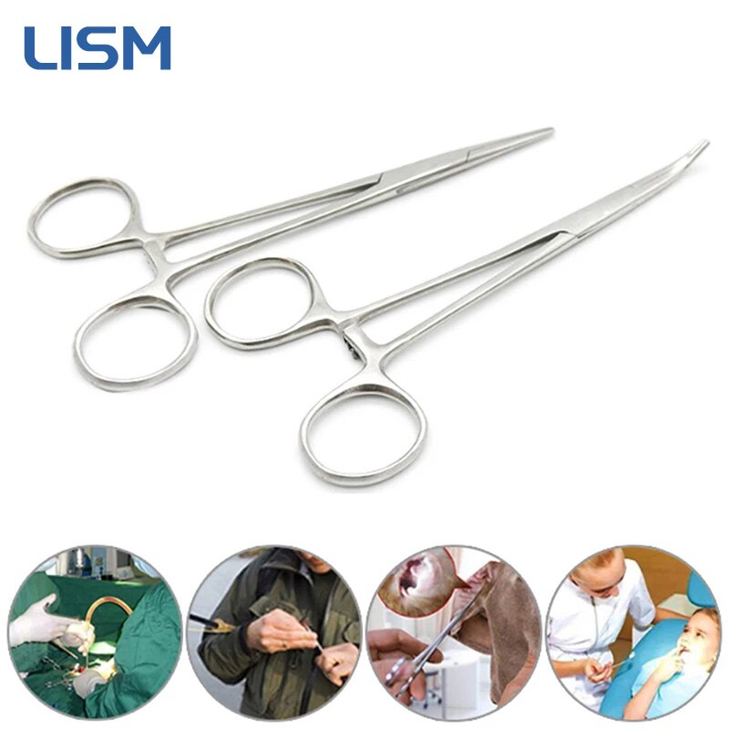 Stainless Steel Forceps Curved and Straight Tip Locking Clamps Hemostatic Arterial Forceps Clamp Fish Hook Pliers Line Remover