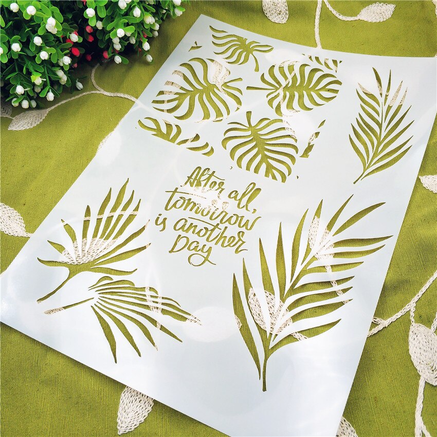 29.5*21cm bananblad scrapbook schabloner spray plast form sköld diy tårta ihålig utsmyckning utskrift spets linjal
