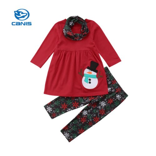 3pcs Kids Baby Girl Christmas Snowman Clothes Romper Dress+Pants Outfits UK