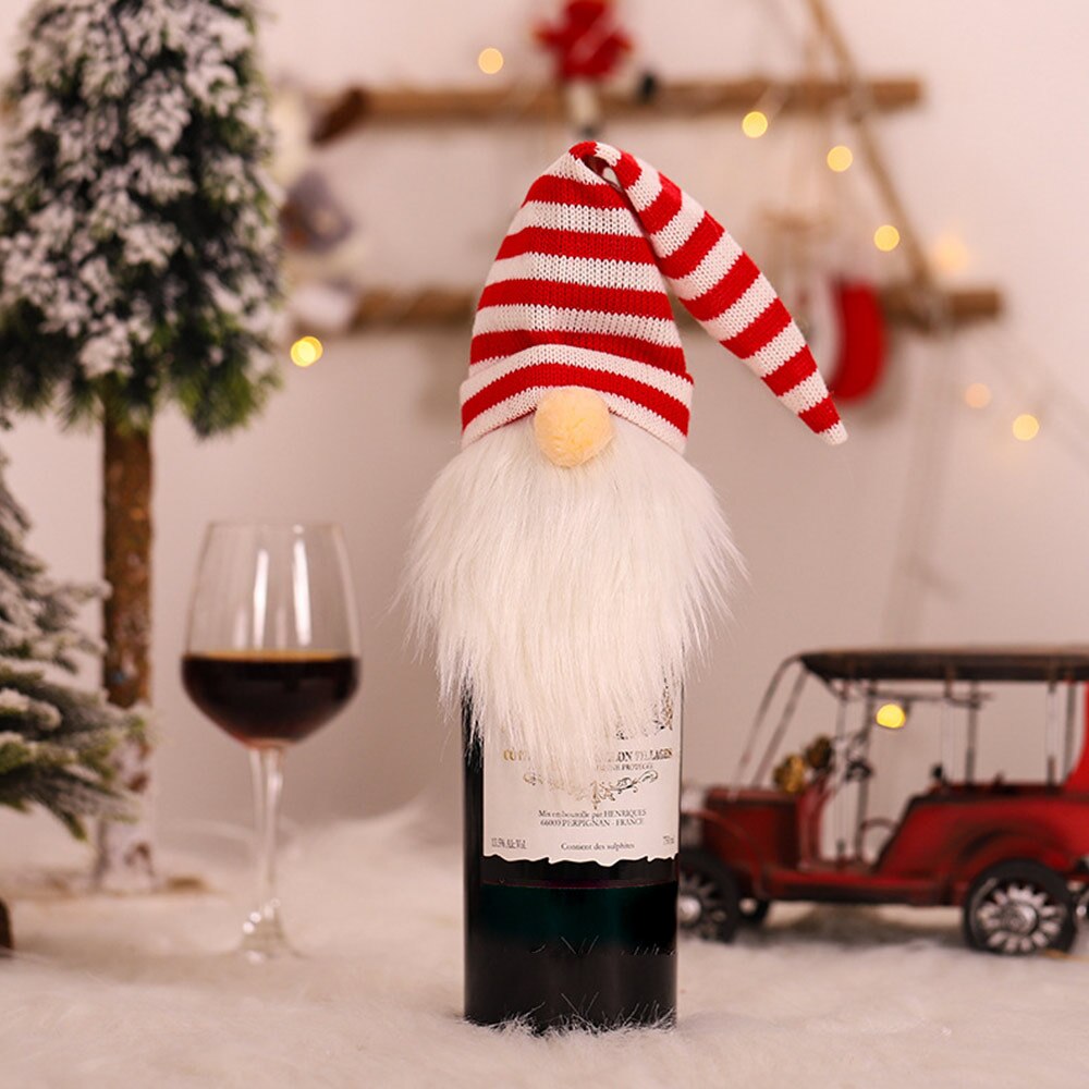 Kerst Decoratie Faceless Ouderen Gebreide Wol Wijnfles Cover Indoor Warm Decoratie