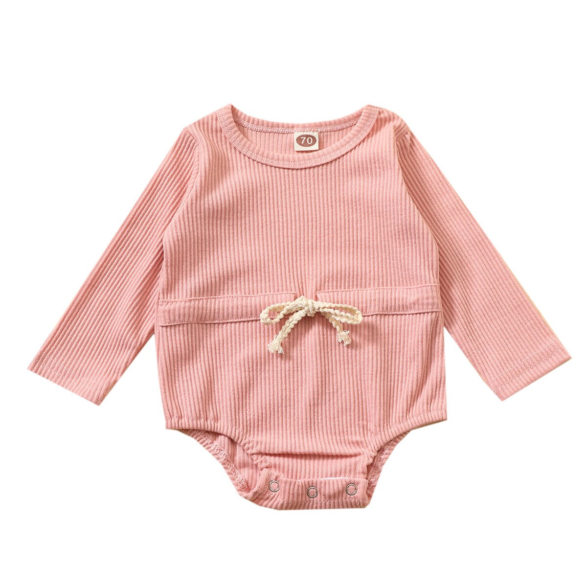Peuter baby meisjes jongens geribbelde romper lange mouw effen casual elastische taille jumpsuit eendelig katoenen kleding: Roze / 12m