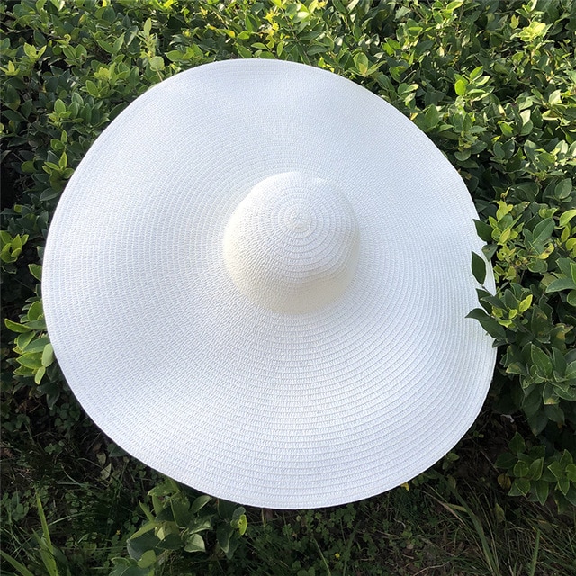 Summer Oversize Beach Hats For Women 25CM Brim Large Straw Hat Sun Protection Party Travel Hat: cream white