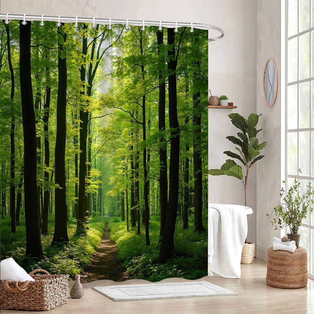 Cortina de ducha impermeable Sunny Forest Path para decoración de baño