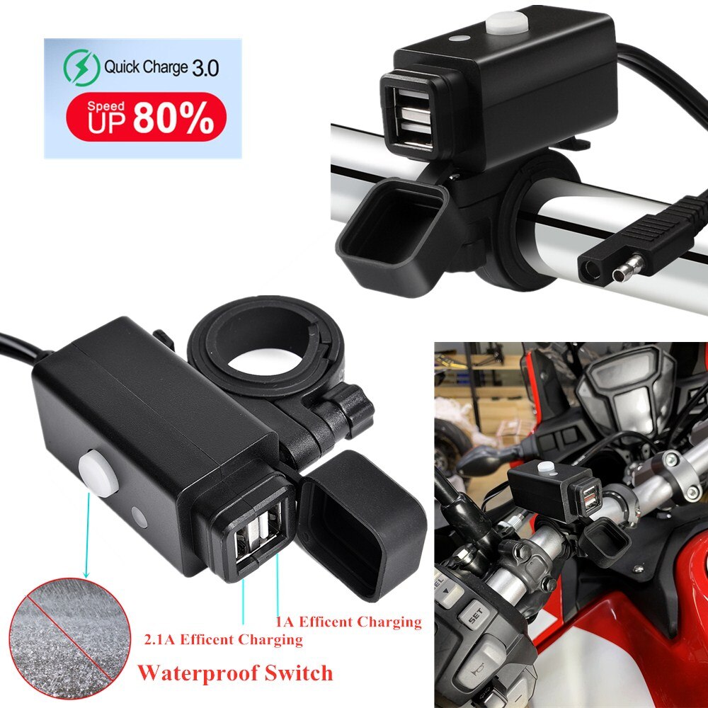 Dual USB 12V Waterproof Motorbike Motorcycle Handlebar Charger 5V 1A/2.1A Adapter Power Supply Socket for iphone Samsung Huawei