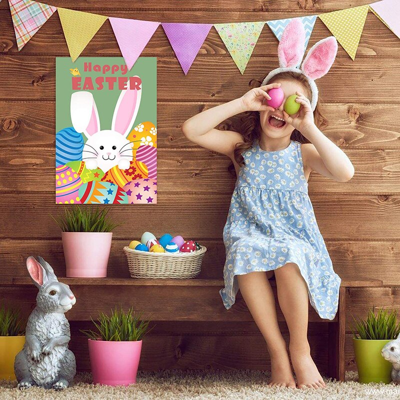 2Pcs Happy Easter Garden Flags and Double Sided Indoor Party Decor Flags for Celebration Festival Home Outdoor Flag Garden