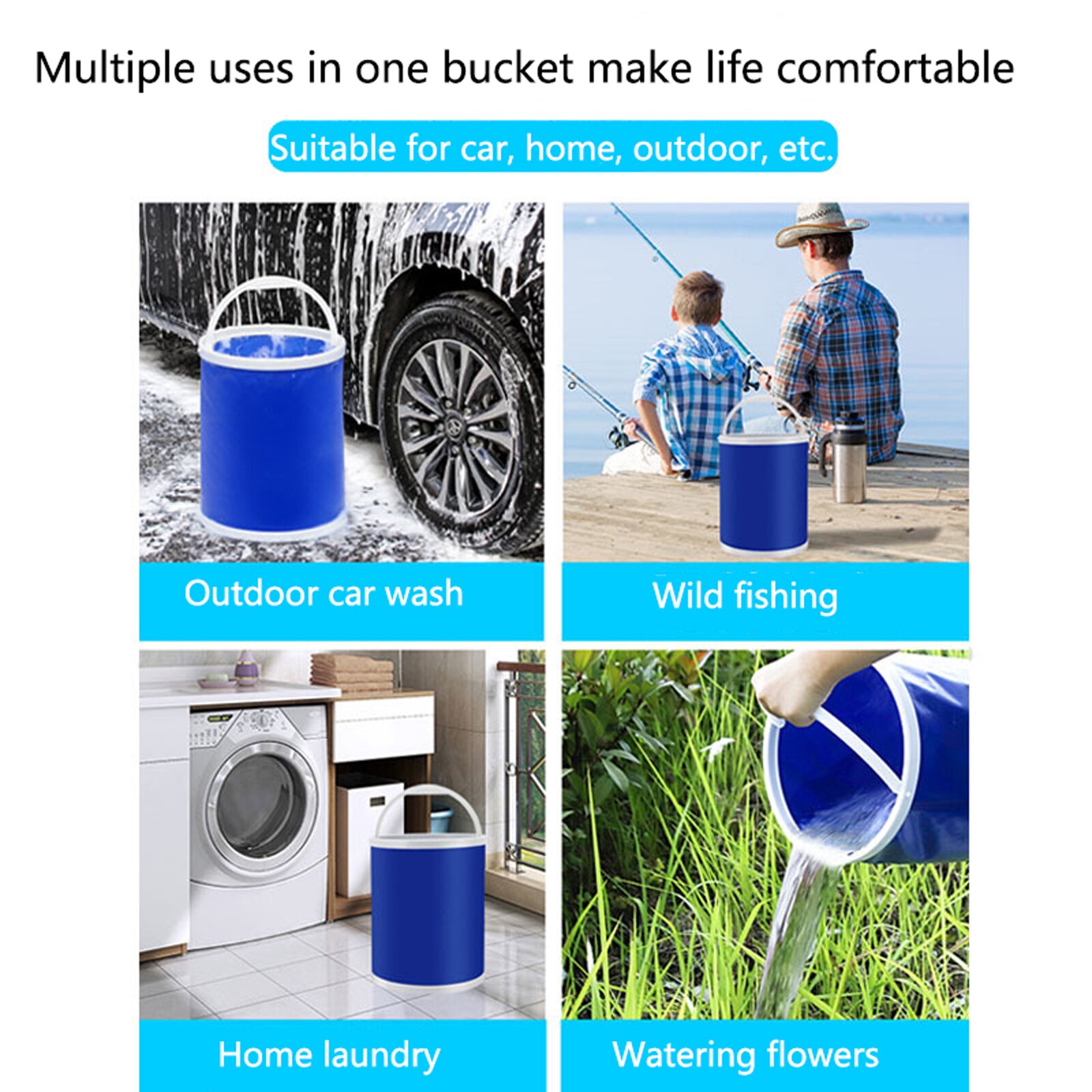 Portable Folding Bucket Collapsible Water Container Portable Water Storage Carrier Bucket for RVs Camping Fishing Boating Hiking