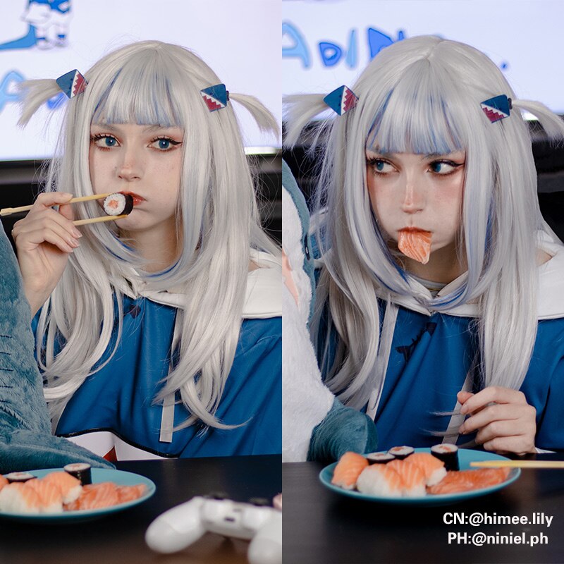 L-Mail Pruik Hololive Gawr Gura Cosplay Pruik Hololive Cosplay Gawr Gura Pruik Vtuber Shark Synthetisch Haar Hittebestendige