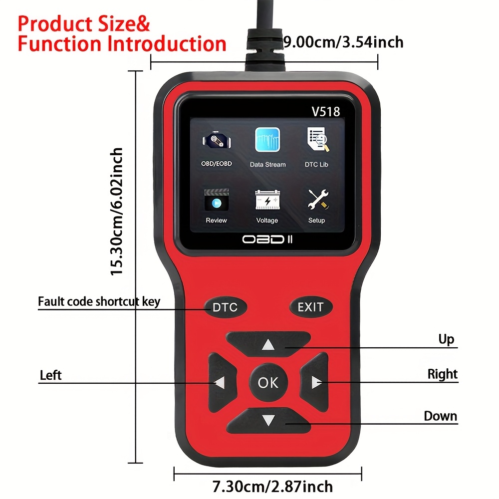 OBD2 Scanner V518- Instant Fault Code Reader and Voltage Check | OBDII/CAN Full System Diagnosis | 10 Second Fault Analysis