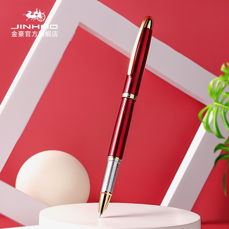 JINHAO 606 Financial Tip Fountain Pen 0.38mm Shine Platinum Steel School Office Business Writing Ink Pens Stationery