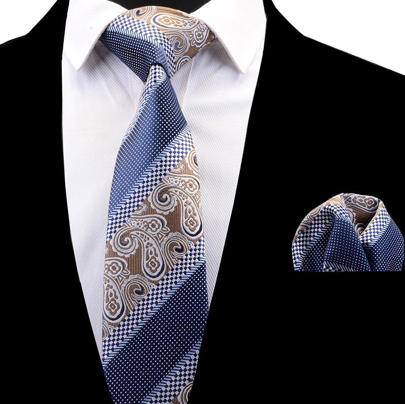 RBOCOTT Plaid Tie Set For Men Necktie Handkerchief Men's Classic Striped Neck Tie 8cm Red Blue Brown For Wedding: 13